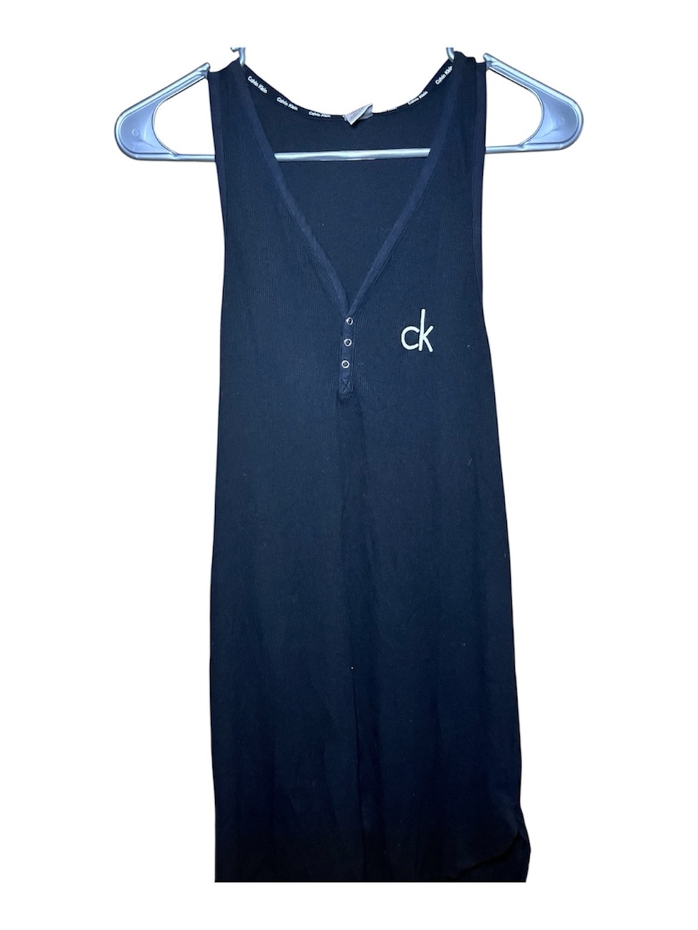 Calvin Klein Blue Ribbed V‑Neck Tank Dress with CK Logo